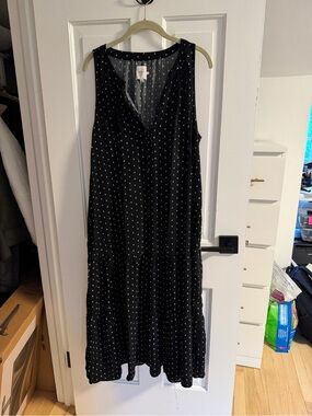 Sleeveless Maternity Black Polka Dot V-Neck Midi Dress